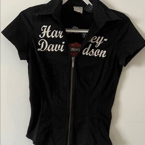 Harley-Davidson embroidered Black and cream Zip-Up front Top stretch